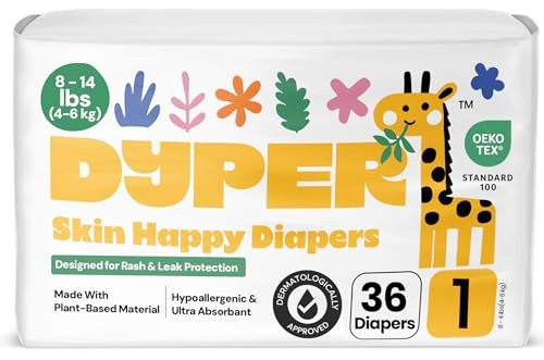 DYPER - Baby Diapers Size 1 (36 Count) - Plant Based Disposable Diapers for Day and Overnight Premium Leak Protection, Skin-Friendly Comfort with Soft Size 1 Diapers (8-14 lbs) | Amazon (US)