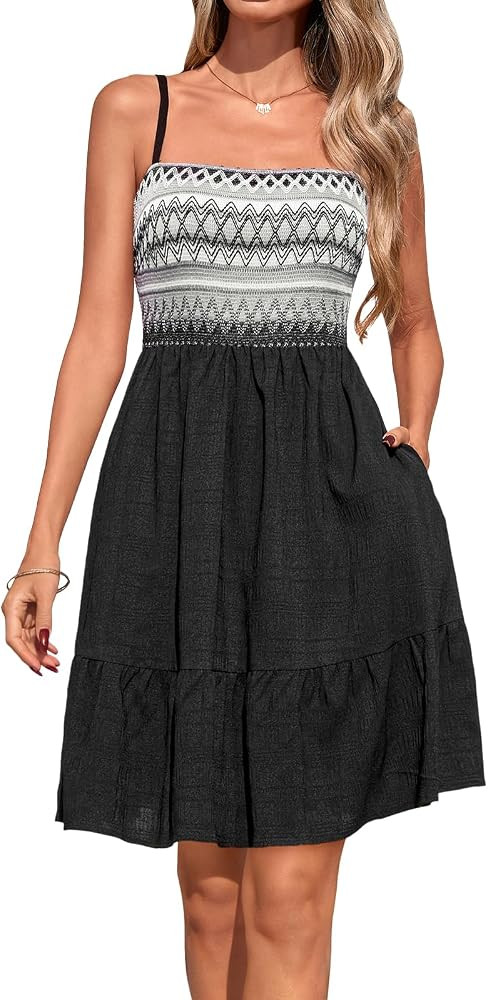 PRETTYGARDEN Womens Summer Dresses 2026 Paisley Spaghetti Strap Sleeveless Smocked A Line Boho Mi... | Amazon (US)
