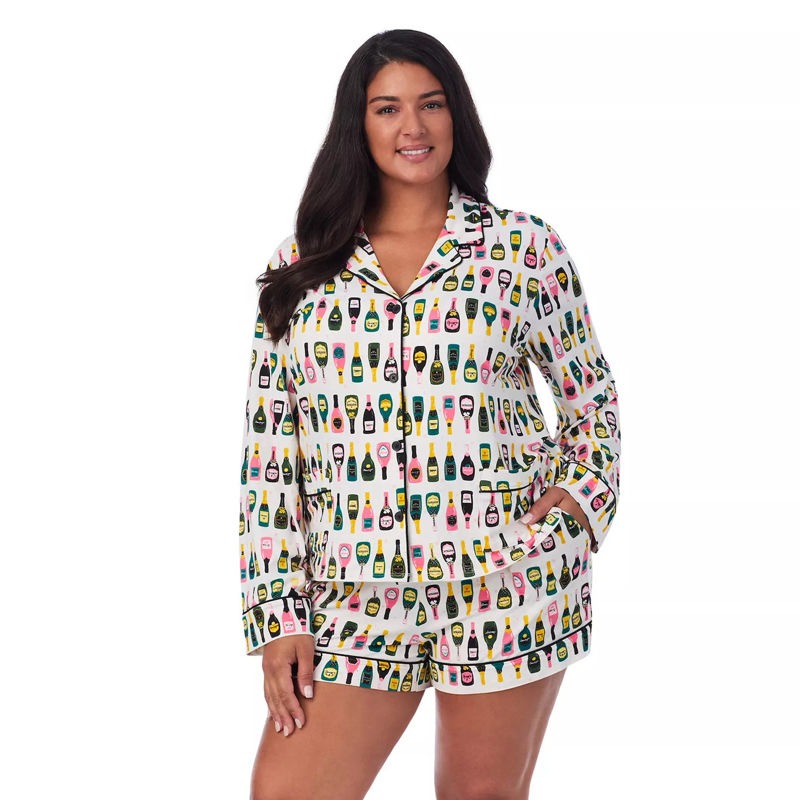 Plus Size Beauty Sleep Social Jersey Long Sleeve Notch Pajama Top & Pajama Boxers Set | Kohl's