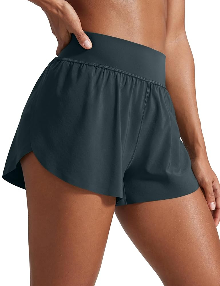 CRZ YOGA High Waisted Dolphin Athletic Running Shorts for Women 3" High Split Comfy Mesh Liner fo... | Amazon (US)