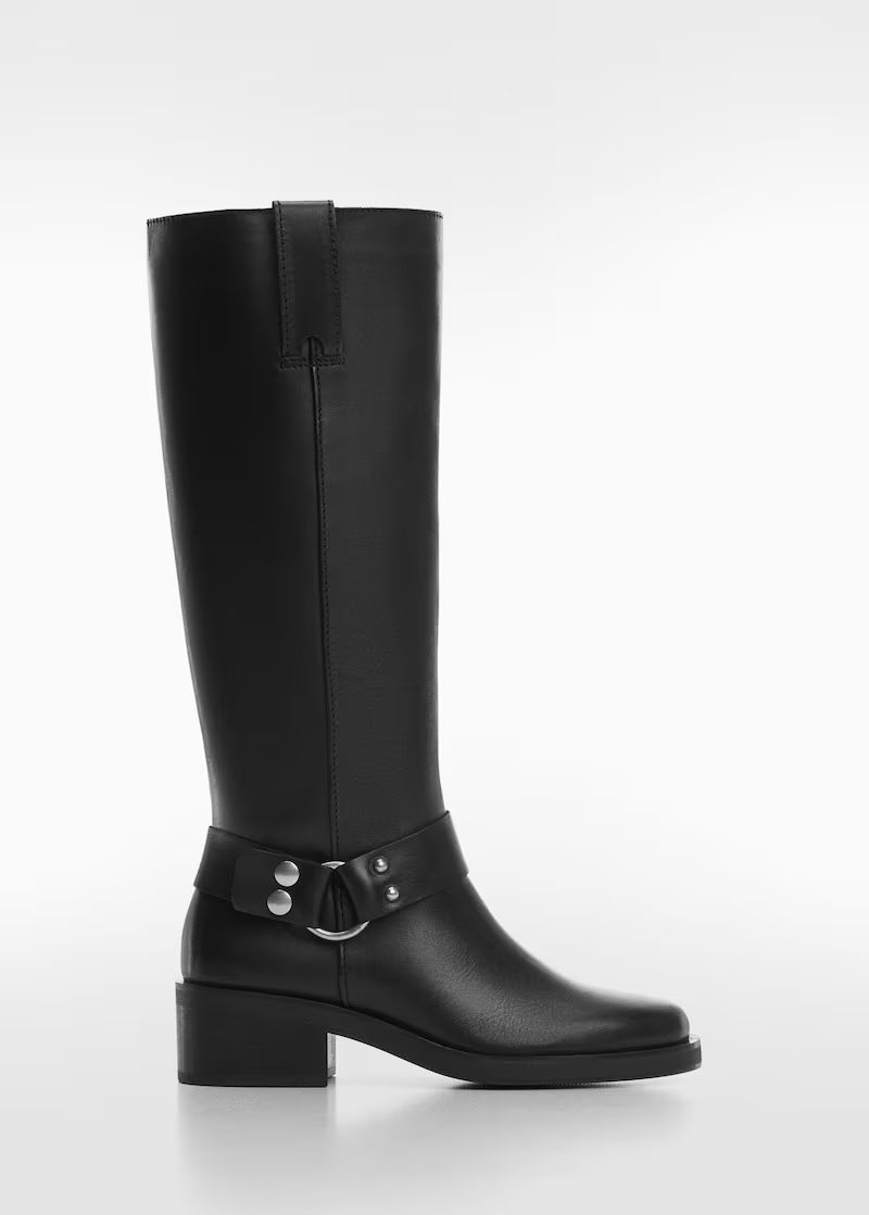 Buckles leather boots -  Women | Mango USA | MANGO (US)