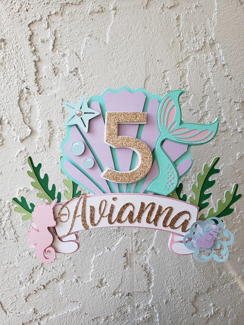 Mermaid Cake Topper, Little mermaid cake topper, Under the sea cake topper, Mermaid Banner, Merma... | Etsy (US)