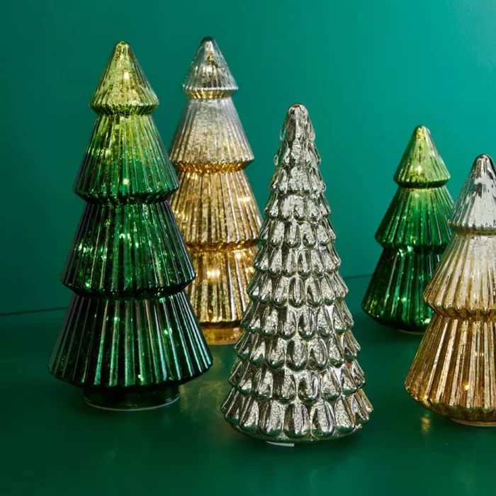 LIT Medium Mercury Glass Christmas Tree Decorative Figurine Darker Gold - Wondershop™ | Target