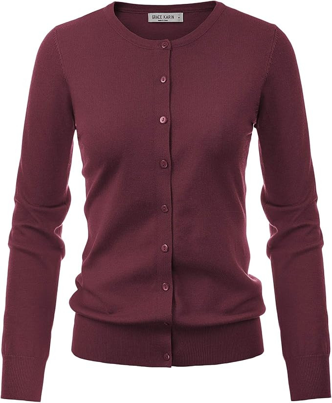GRACE KARIN Women's Long Sleeve Button Down Crew Neck Classic Sweater Knit Cardigan | Amazon (US)