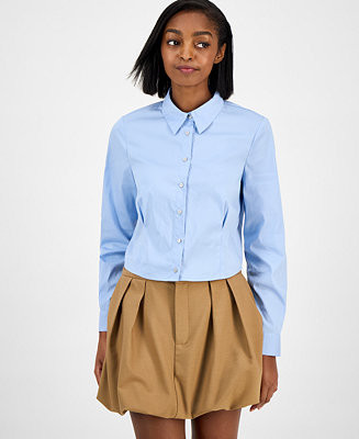 Bar III Women's Cropped Long-Sleeve Shirt, Macy's Exclusive - Macy's | Macy's