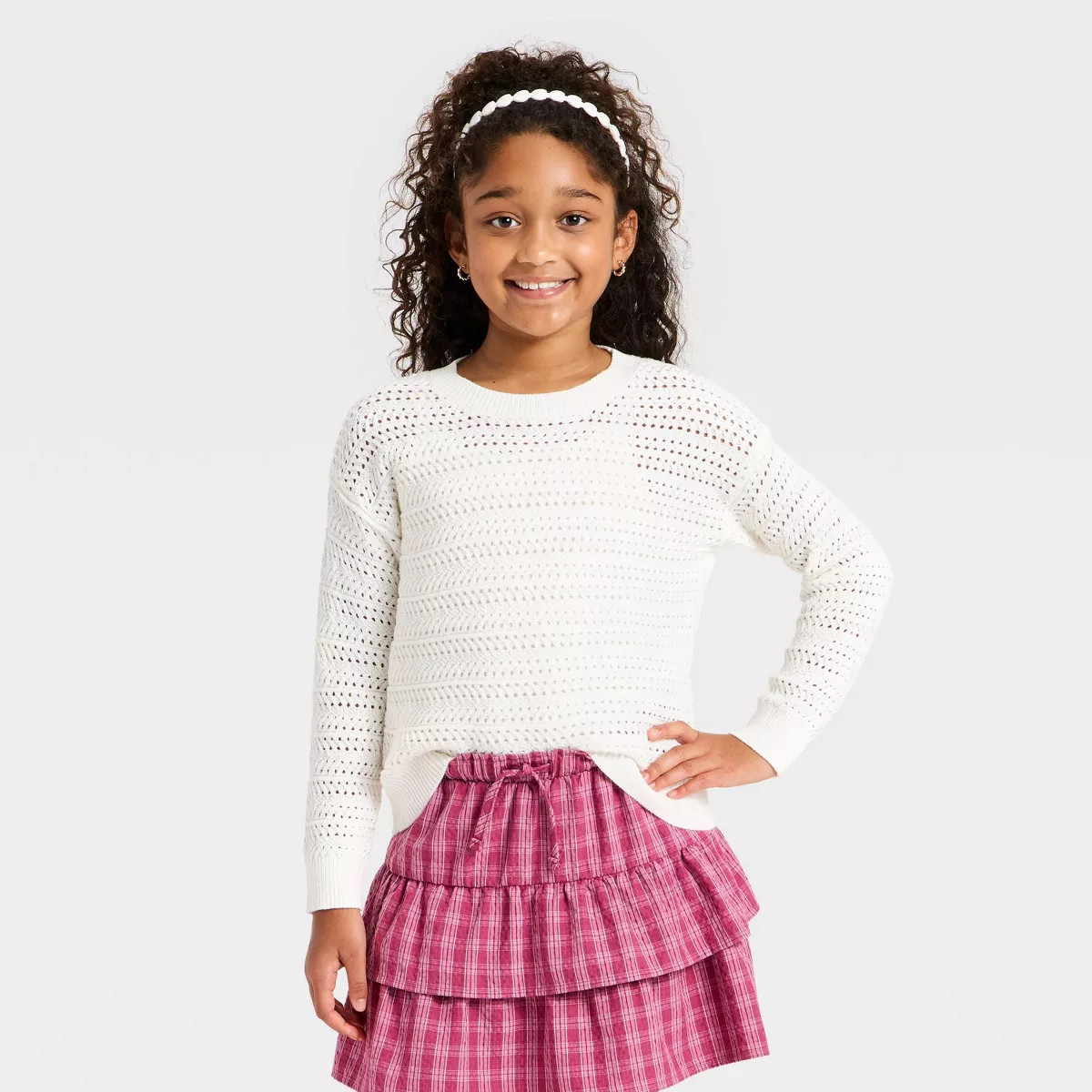 Girls' Openwork Pullover Sweater - Cat & Jack™ Cream L | Target