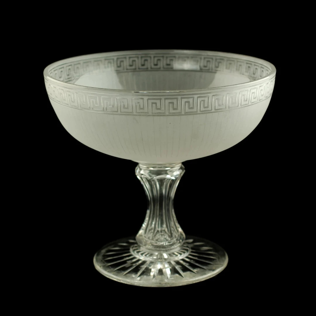 Antique Clear and Engraved Glass Footed Centerpiece Bowl - Etsy | Etsy (US)