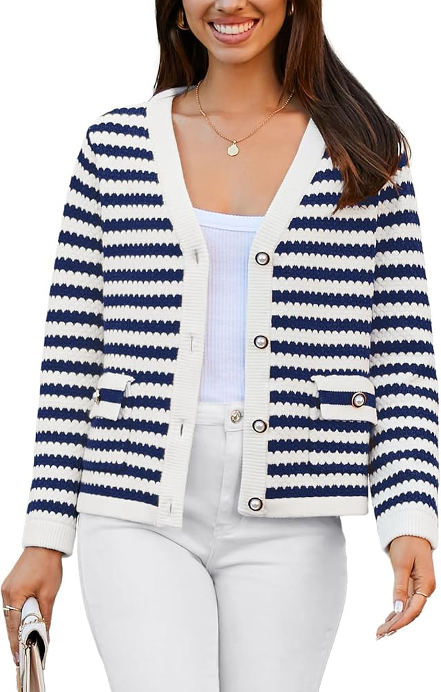 Women's Cardigan Sweaters 2024 Fashion V Neck Open Front Gold Button Cardigans Cropped Knit Outer... | Amazon (US)