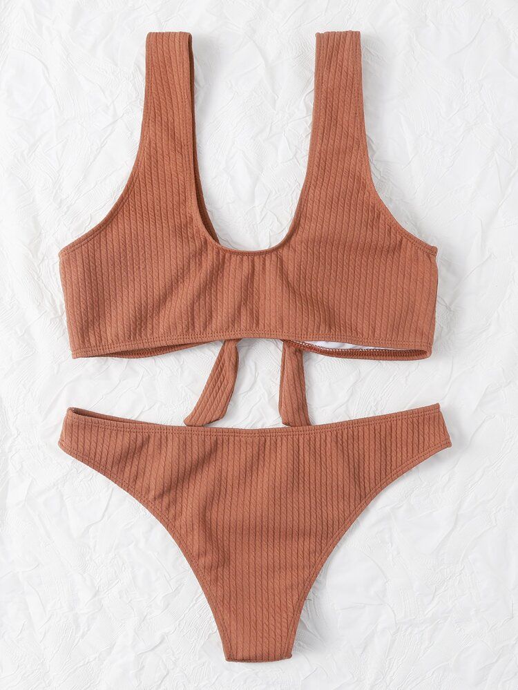 Textured Knot Front Bikini Swimsuit | SHEIN