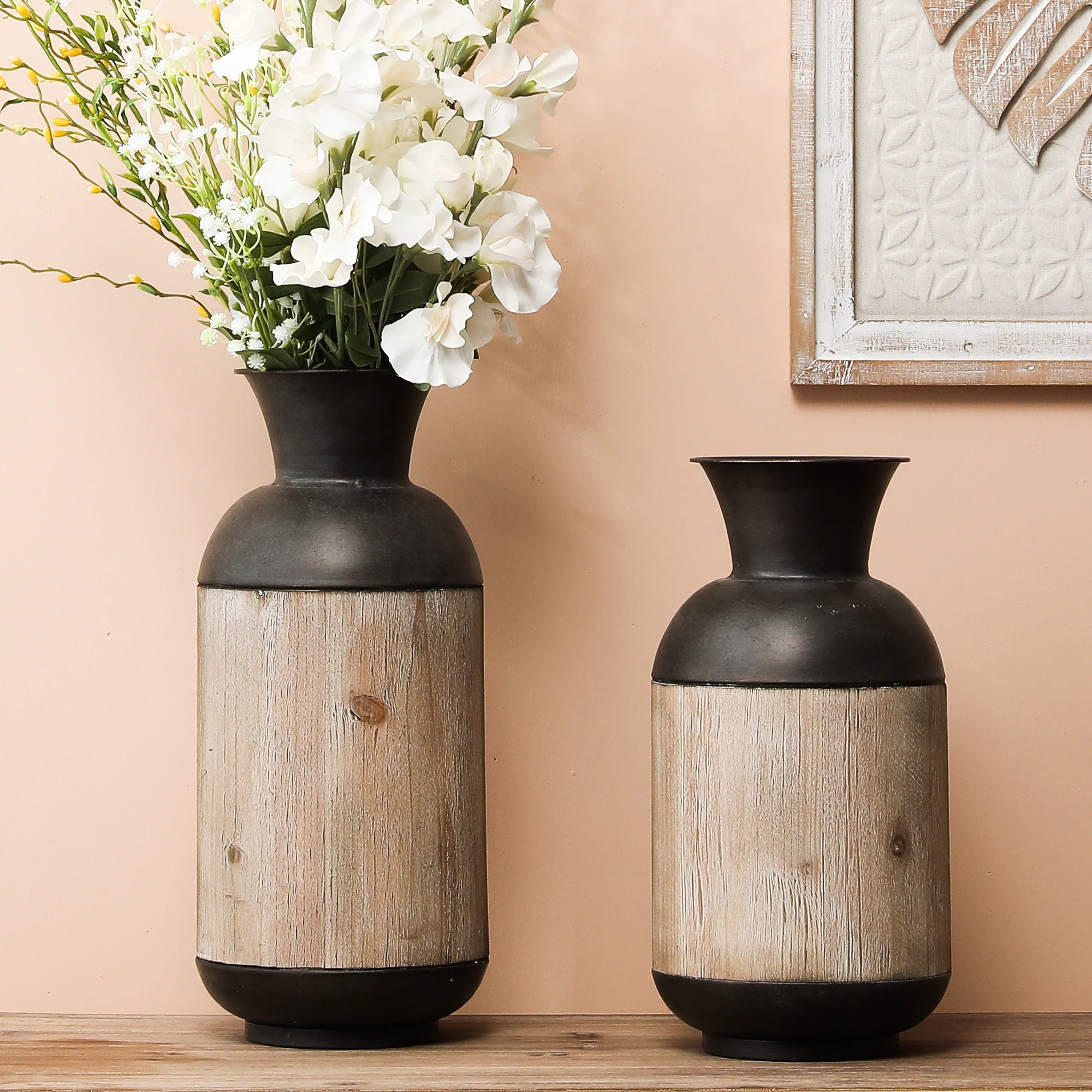 Iron and Wood Bottle Vases (Set of 2) | Bed Bath & Beyond
