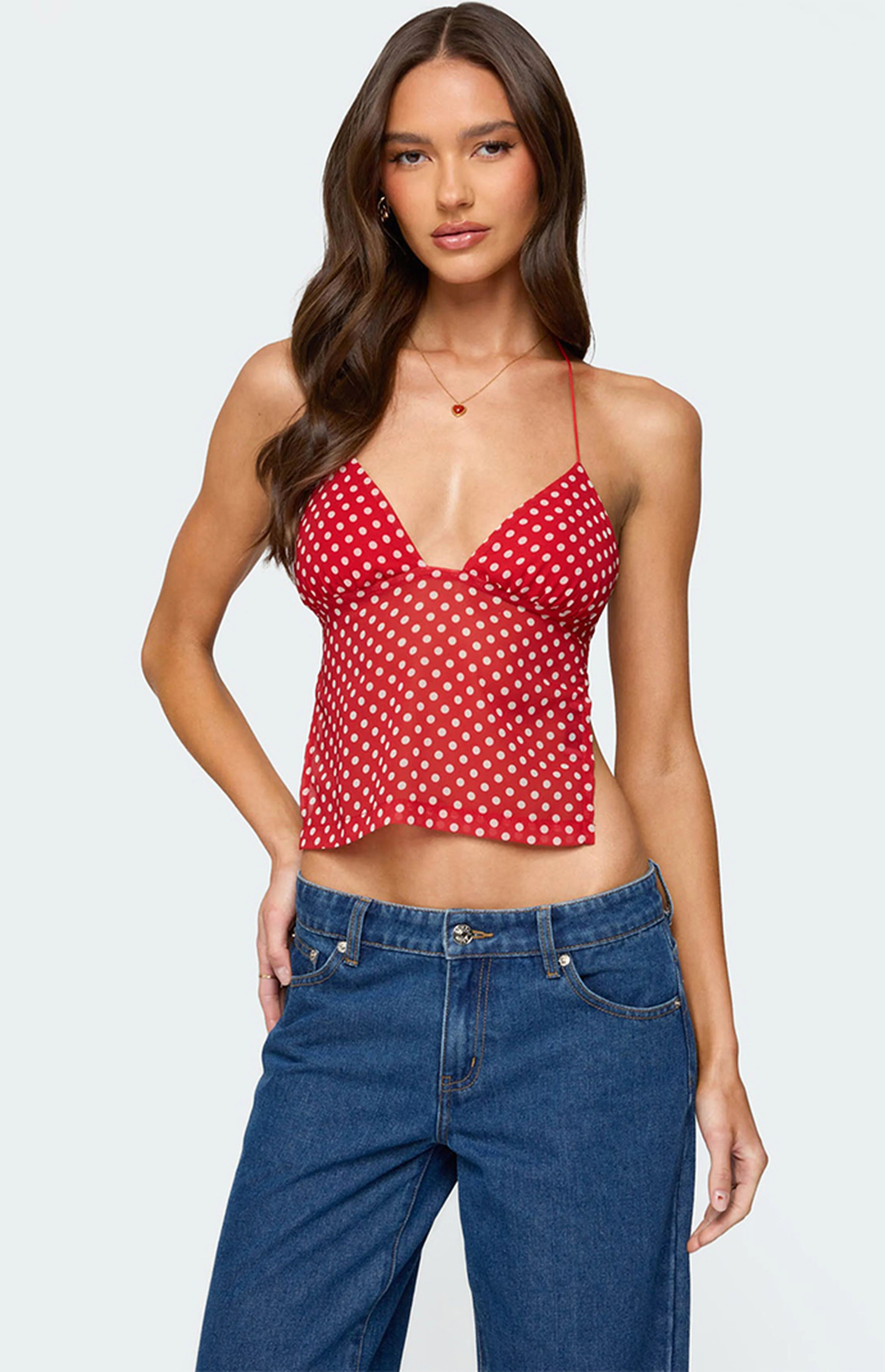 Edikted Polka Dot Backless Chiffon Top | PacSun