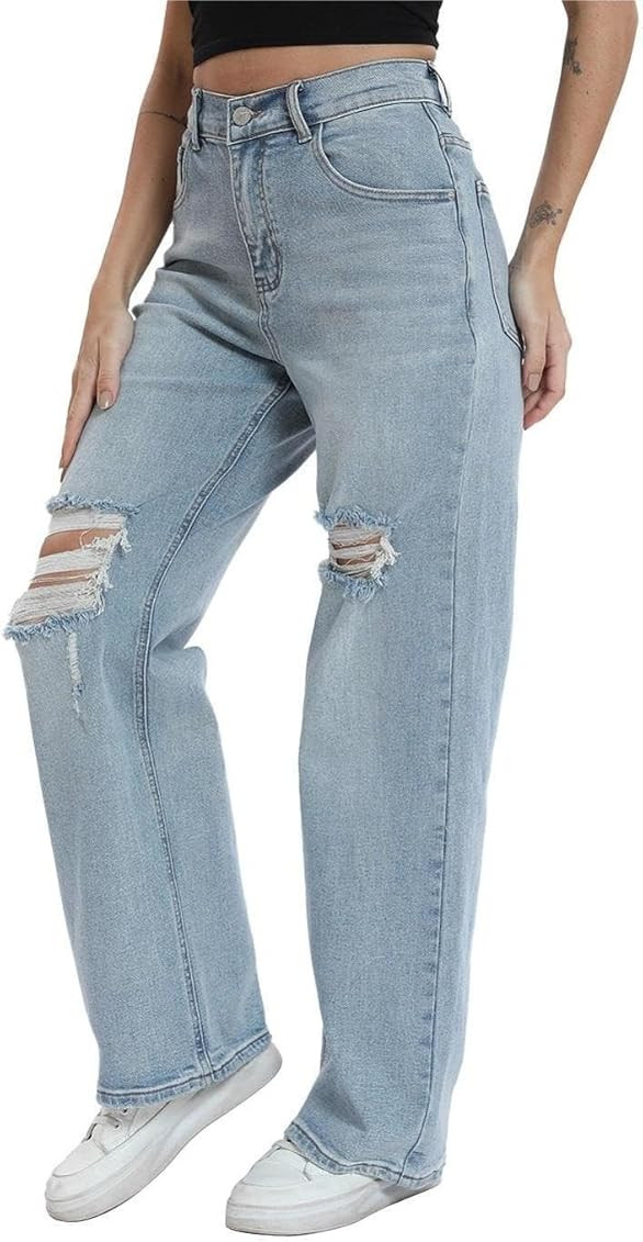Women’s Baggy Wide Leg Distressed High Waisted Boyfriend Jeans Loose Denim Pant | Amazon (US)