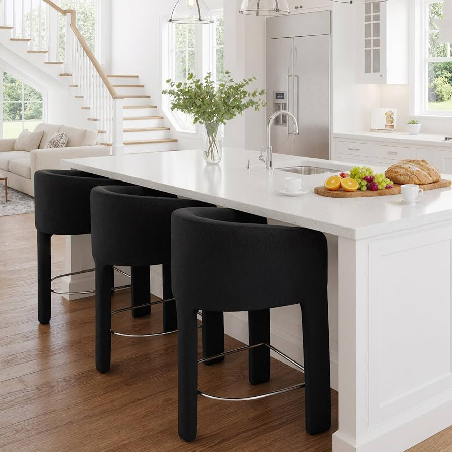 HNY Modern Counter Height Bar Stools Set of 3, 26" H Barrel Counter Stools for Kitchen Counter, U... | Amazon (US)