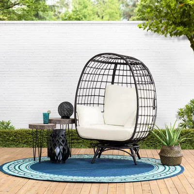 SUNJOY Wellow Cuddle Wicker Swivel Lounge, Oversized Indoor Outdoor Egg Chair with 4 Cushions for Patio, Backyard, Living Room | Wayfair North America