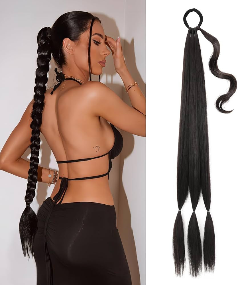 Long Braid Ponytail Extension with Hair Tie DIY Wrap Around Synthetic Hairpiece Natural Soft Fluf... | Amazon (US)