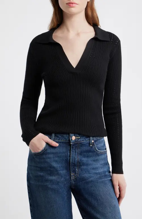 Madewell Johnny Collar Sweater in Jet Black at Nordstrom, Size Large | Nordstrom