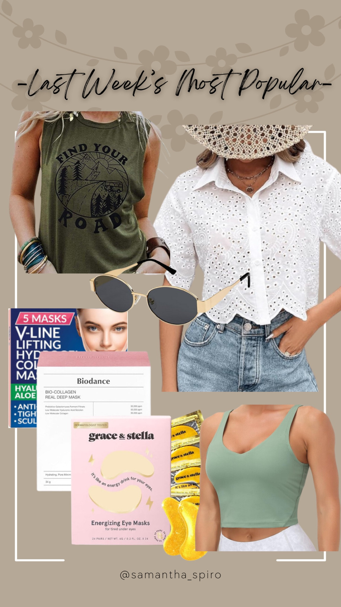 What are all LOVED last week. I’m obsessed with this eyelet cropped top. I’m going to wear it every chance I get. I’m wearing a small. 

I grabbed a medium in the workout tops - I snagged this green and white. 

This AFFORABLE sunglasses are the most popular best sellers on Amazon for a reason. They are so cute and flattering on almost every face shape. 

Face maskers - unite! You are loving the double chin reducers, overnight hydration miracle that is biodance and the energizing and depuffing eye masks. 

Love to you all. Thanks for sharing!! 

#LTKFitness #LTKBeauty #LTKFindsUnder50