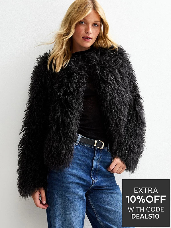 New Look Black Faux Fur Coat | Very (UK)