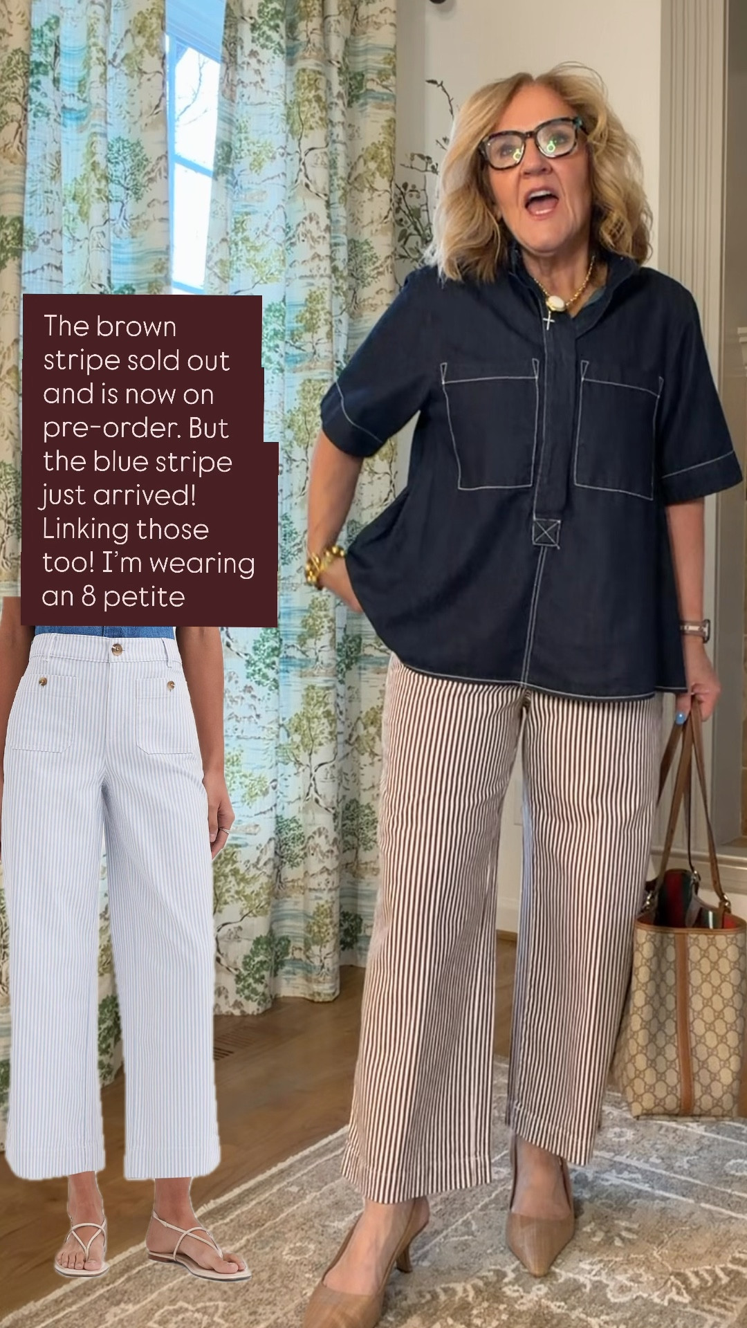 This denim top was a top seller last week. A few sizes left. I did size down to a small. I think I have a few good options too if your size is gone  

Linking a few front patch pocket pant options too. These brown stripe are in preorder. If you want them, order now! They’ve been popular! 
Railroad jeans size 8 petite code NANETTE25 25% off
Spanx pink pants size medium petite 
Camo pants size medium 
Brown stripe pants on preorder. They sold out once! Size 29 petite Linikg other Palmer pants too at loft 
Sporty look with the athleta endless pants. A step up from joggers. Size 8 petite 

#LTKWorkwear #LTKOver40 #LTKootd