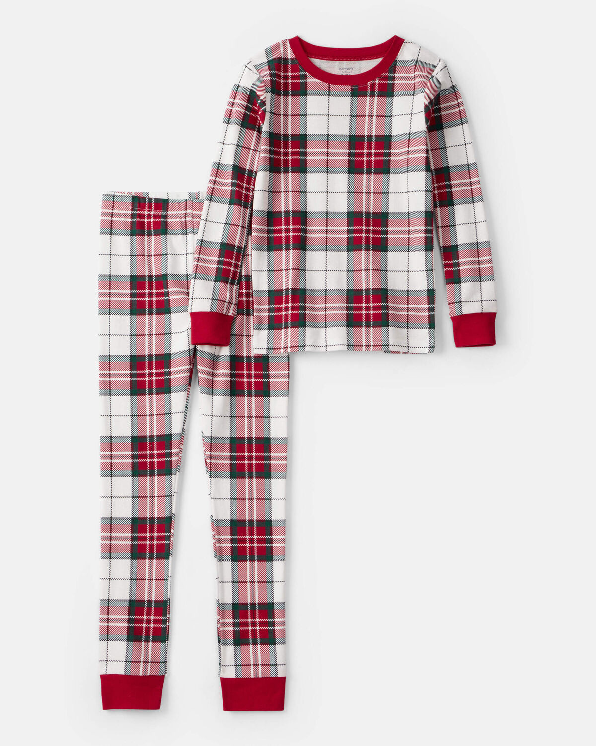 Kid Plaid Print 100% Cotton Long-Sleeve Snug Fit 2-Piece Pajamas - Red/Green | Carter's Inc