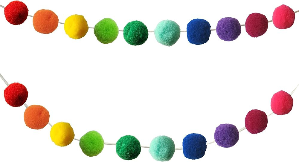 Carson Dellosa 2-Piece Felt Ball Rainbow Pom Pom Garland Set, 12" Strings of Colorful Pom Pom Gar... | Amazon (US)