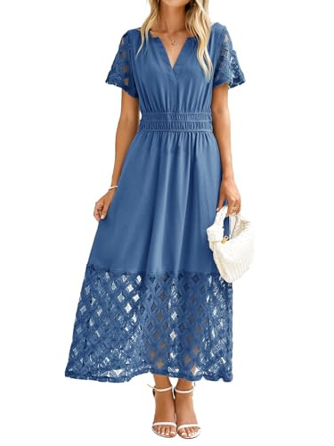 Simplee Womens Summer Maxi Dress 2026 V Neck Empire Waist Long Flowy Boho Dresses with Pockets | Amazon (US)