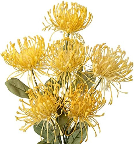 Hollyone 33" Yellow Artificial Mums Flowers Chrysanthemum Flowers 2Pcs Fake Spider Mum Flower Arr... | Amazon (US)