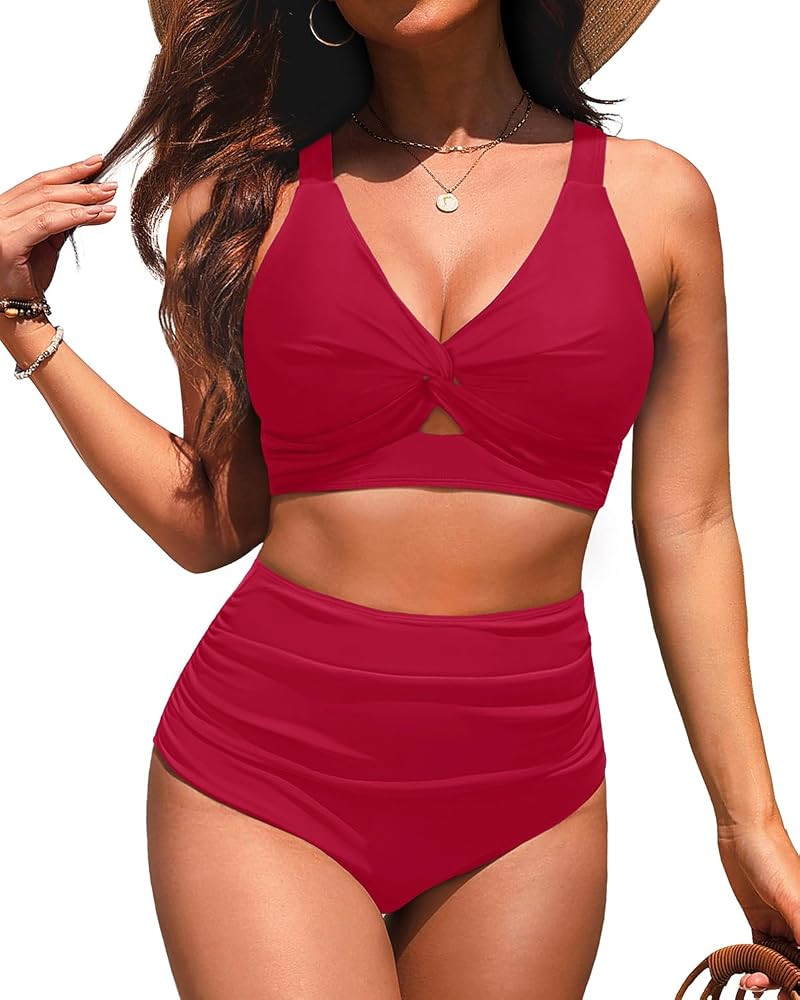 Women High Waisted Bikini Sets - Two Piece Tummy Control Swimsuits Cut Out Twist Bathing Suits 20... | Amazon (US)