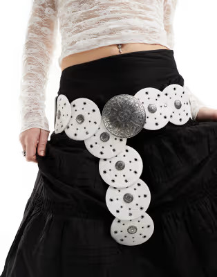 ASOS DESIGN studded disc detail waist and hip belt in white | ASOS (Global)