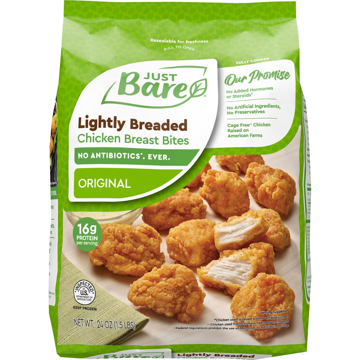 Just Bare Lightly Breaded Chicken Breast Bites - Frozen - 24oz | Target