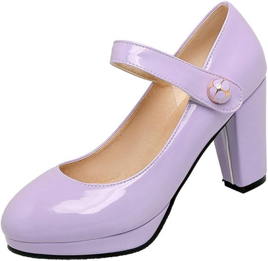 VOKLIN Women's Round Toe Platform Mary Jane Pumps Patent Leather Chunky Block High Heel Oxford Dr... | Amazon (US)
