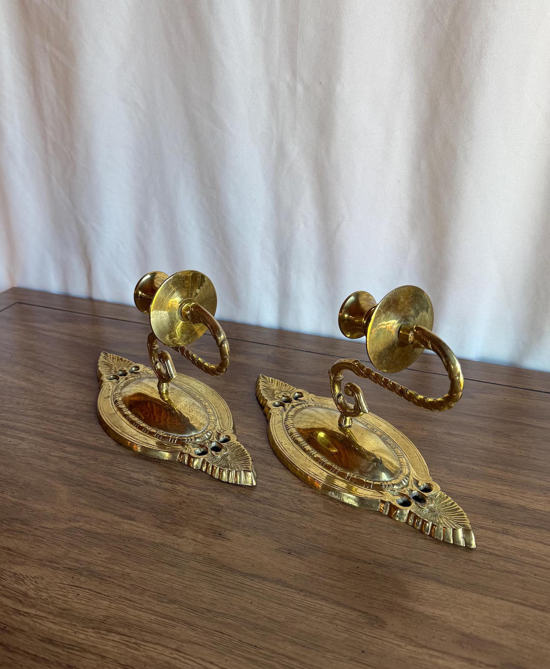 Vintage Pair Brass Ornate Candlestick Wall Sconce | Etsy (US)