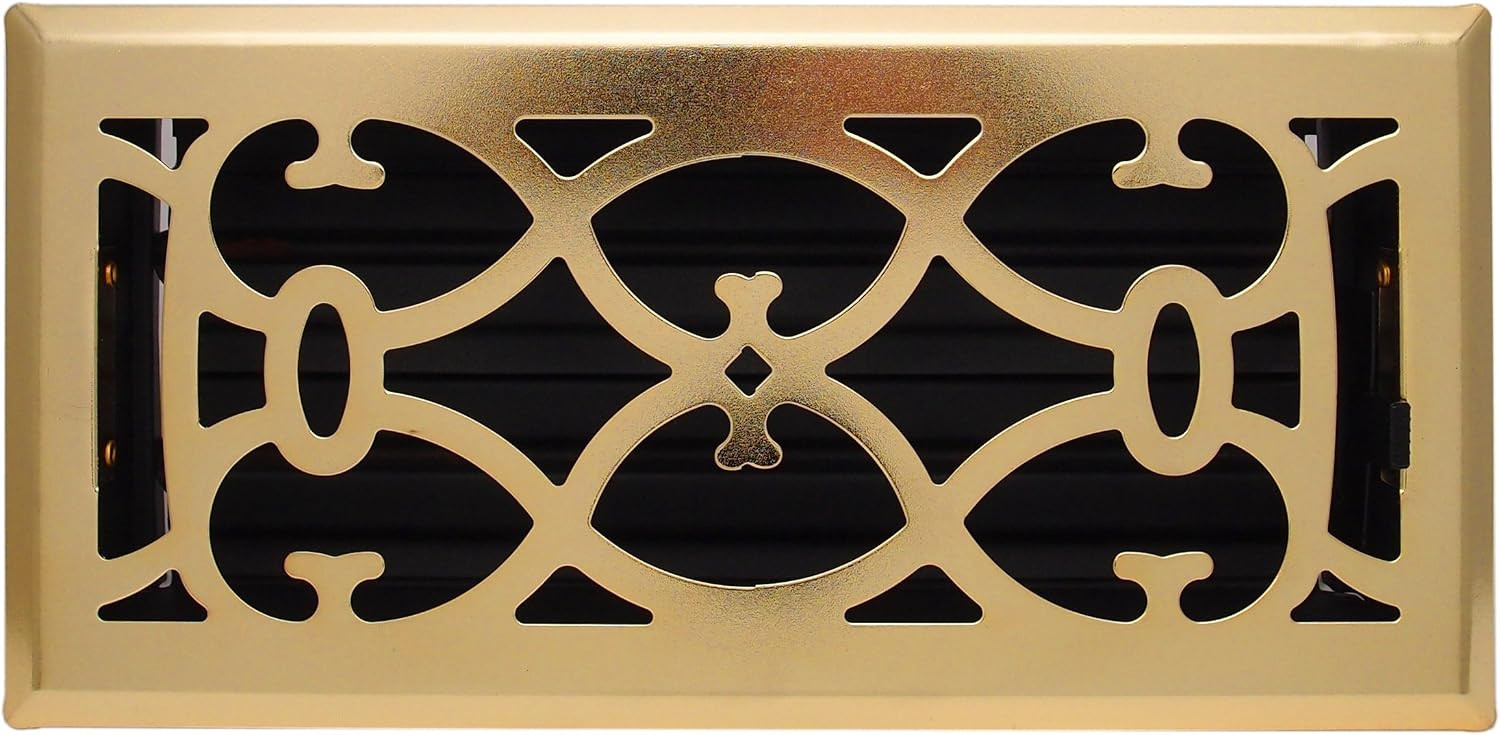 HVAC Premium 4" X 10" Brass Victorian Floor Register Grille - Modern Contempo Decorative Grate - HVAC Vent Duct Cover - Brass Plated - Outer Dimensions are 5.5" X 11.5" | Amazon (US)