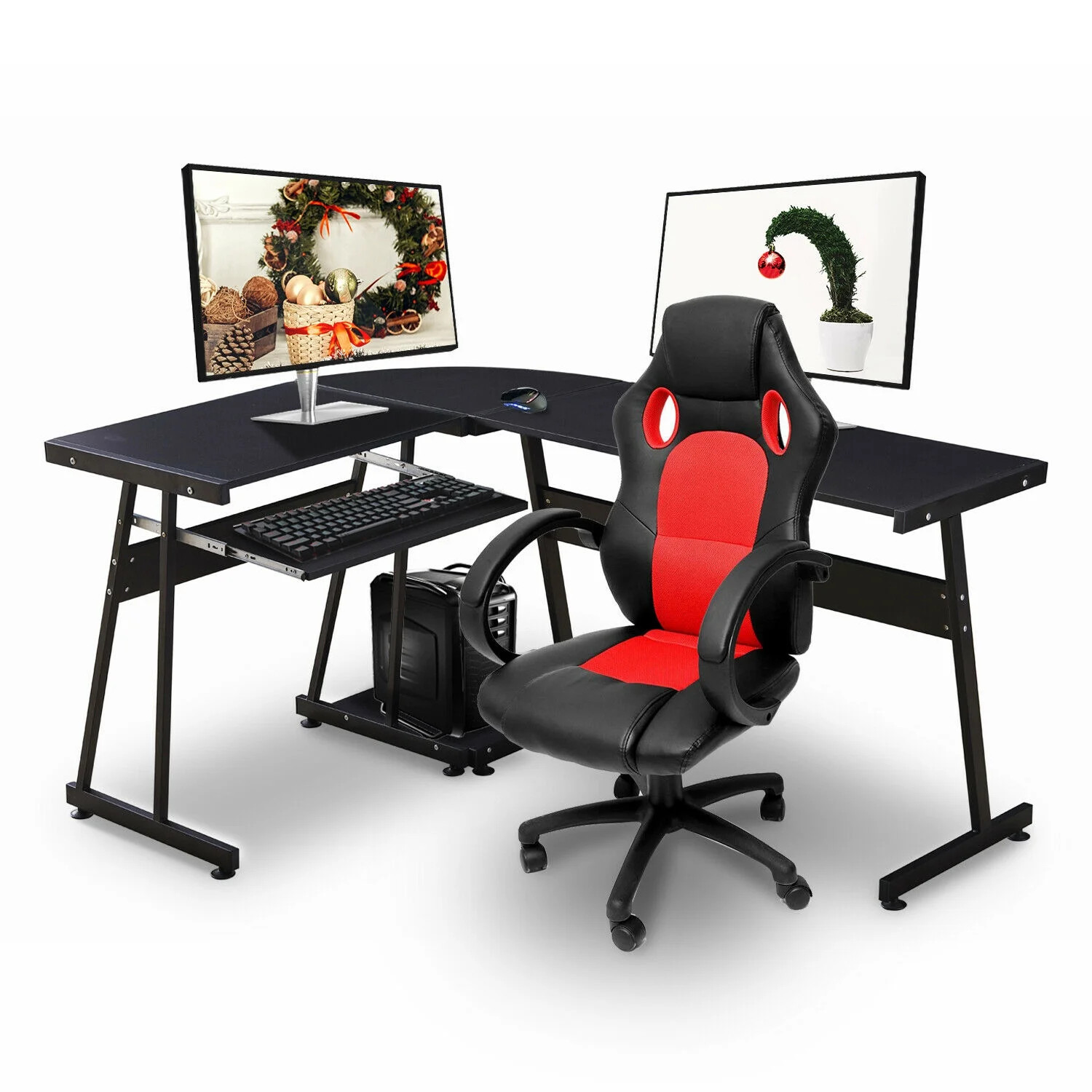 Ivinta Furniture Computer Desk Gaming Reversible Black L-Shaped Corner Desk with Keyboard Tray | Walmart (US)