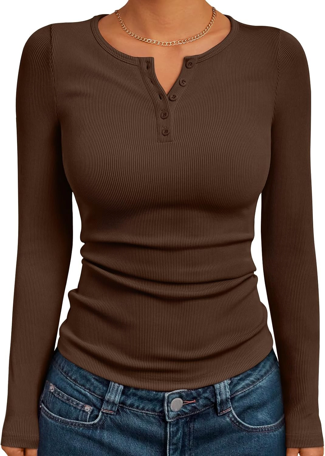 Trendy Queen Long Sleeve Henley Shirts for Women Fall Winter Ribbed Tops | Amazon (US)
