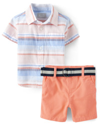 Baby Boys Dad And Me Striped Chambray 2-Piece Outfit Set - coral | The Children's Place