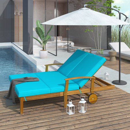 Porfeet Adjustable Lounge Chair Movable Wood Outdoor Double Patio Backyard Solid Wood Chaise for Gar | Walmart (US)
