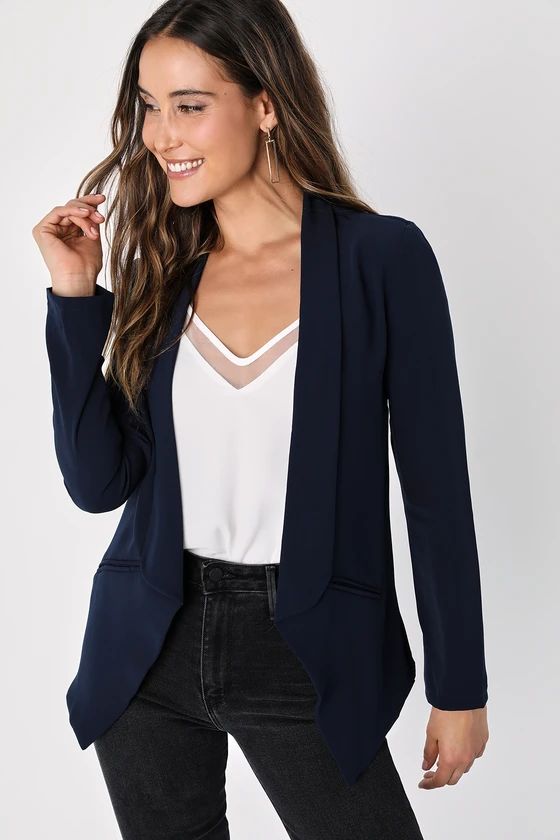 Miss Punctuality Navy Blue Lightweight Blazer | Lulus (US)