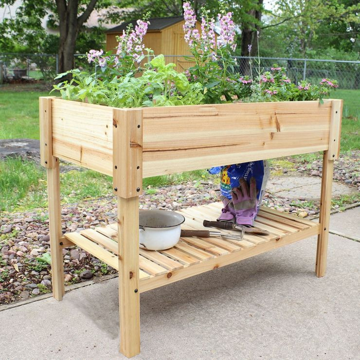 Sunnydaze Outdoor Raised Wooden Garden Bed with Lower Shelf for Plant Flowers, Herbs, Green Plant... | Target