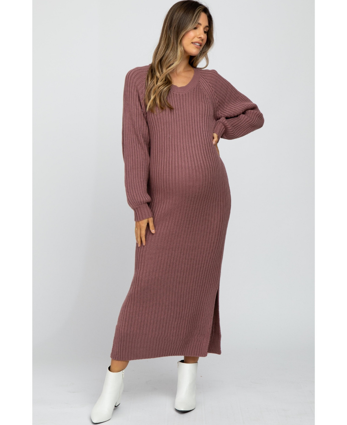 Pinkblush Women's Mauve Side Slit Maternity Maxi Sweater Dress - Mauve | Macy's