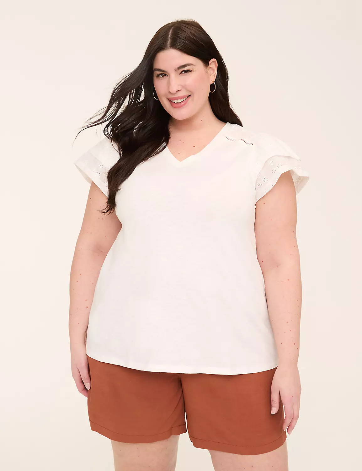 Eyelet-Sleeve V-Neck Top | Lane Bryant (US)