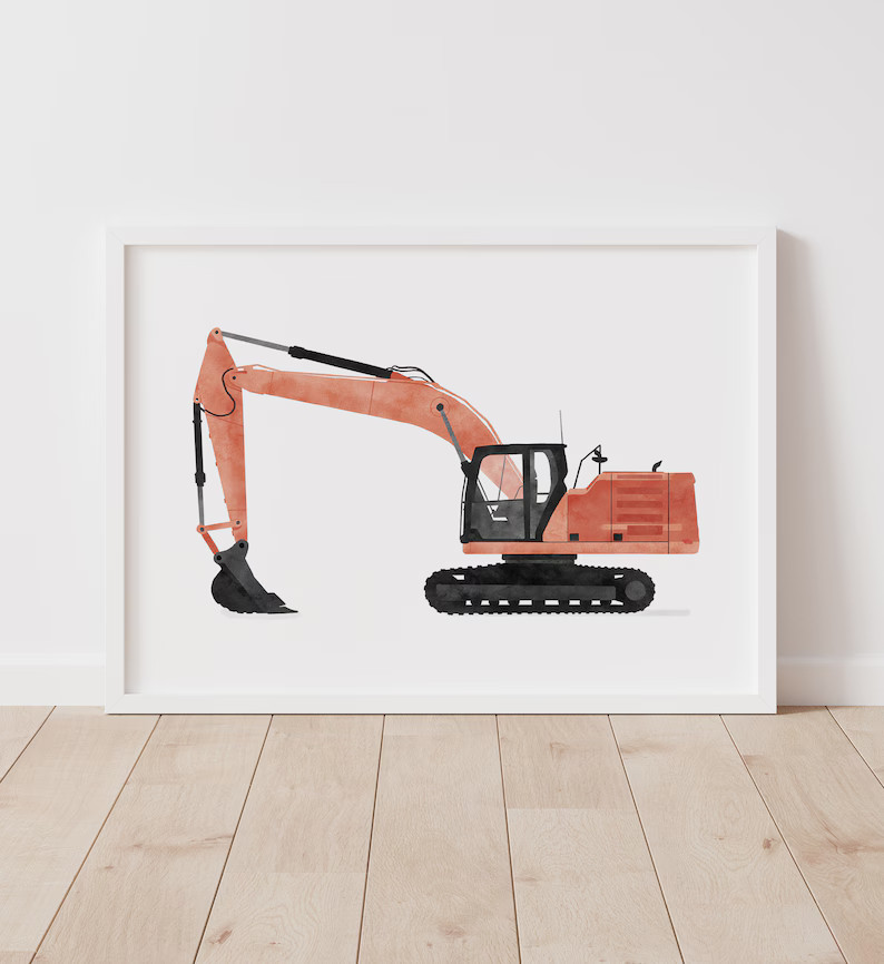 Red Excavator Print  | Etsy (US)