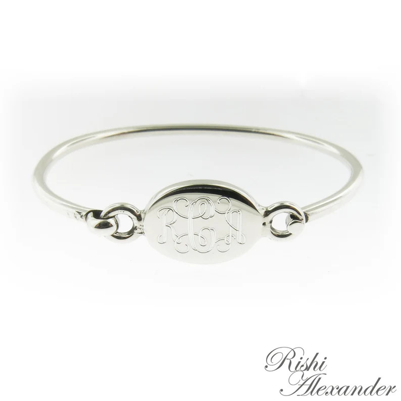 Monogrammed .925 Sterling Silver Hinged Oval Baby Bracelet Personalized Monogram | Etsy (Global)
