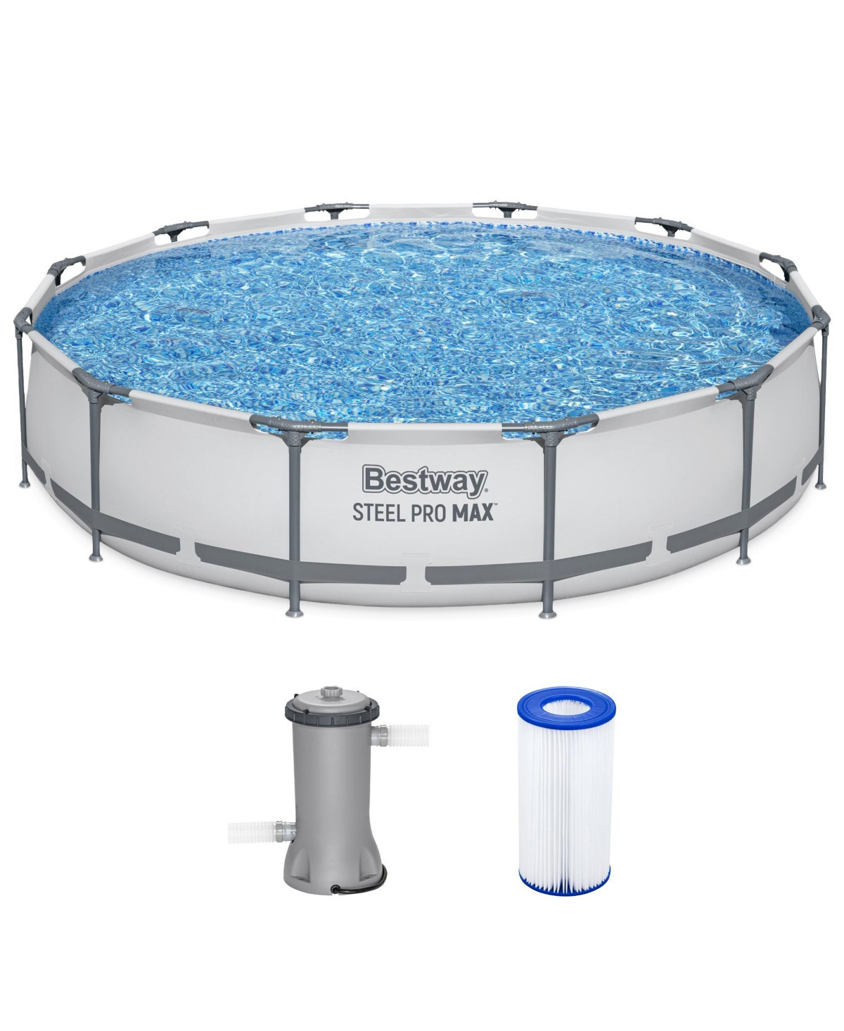 Bestway Steel Pro Max 12 Foot by 30 Inch Above Ground Swimming Pool Set, Gray | Macy's