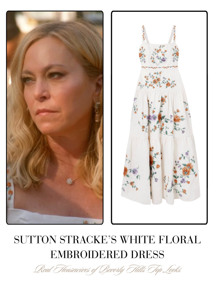 Sutton Stracke's White Floral Embroidered Dress 

 