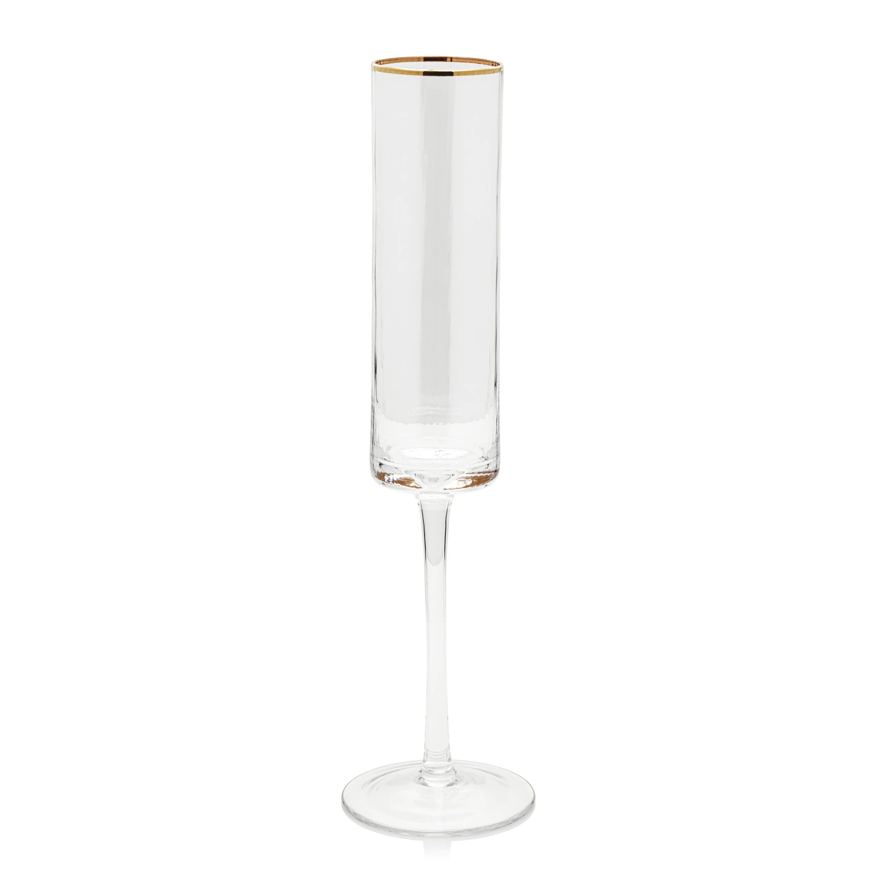 Optic Champagne Glass Set w/ Gold Rim | Modern Locke