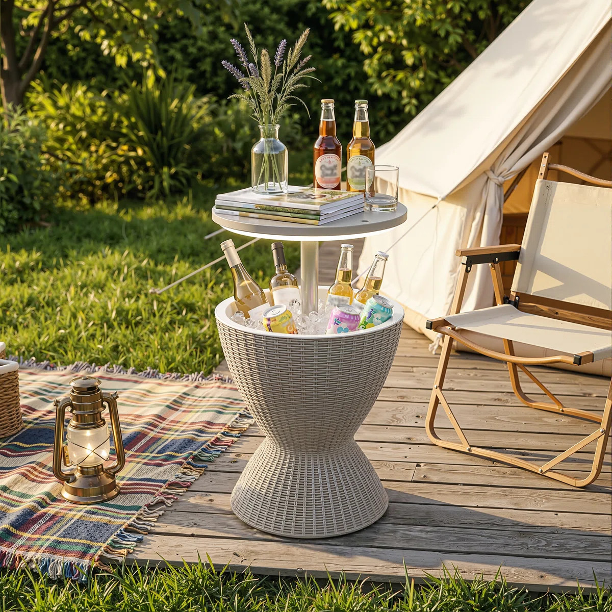 Resin Outdoor Ice Bucket With Extendable Tabletop | Wayfair North America