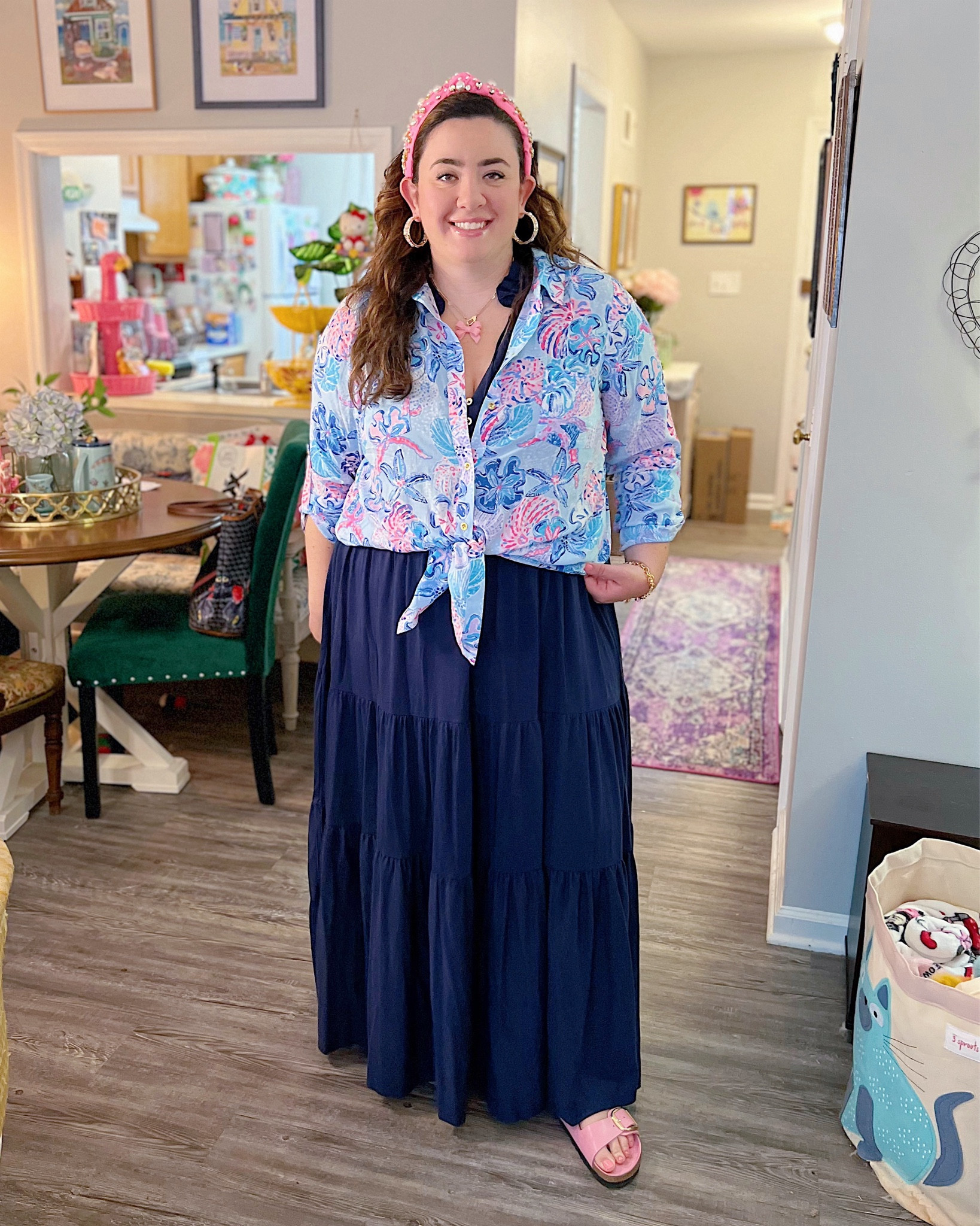 Lilly Pulitzer button down shirt/swim coverup, navy blue maxi dress, pink Birkenstocks 

Resortwear, vacation outfit, preppy outfit, colorful outfit 

#LTKMidsize #LTKSeasonal #LTKStyleTip