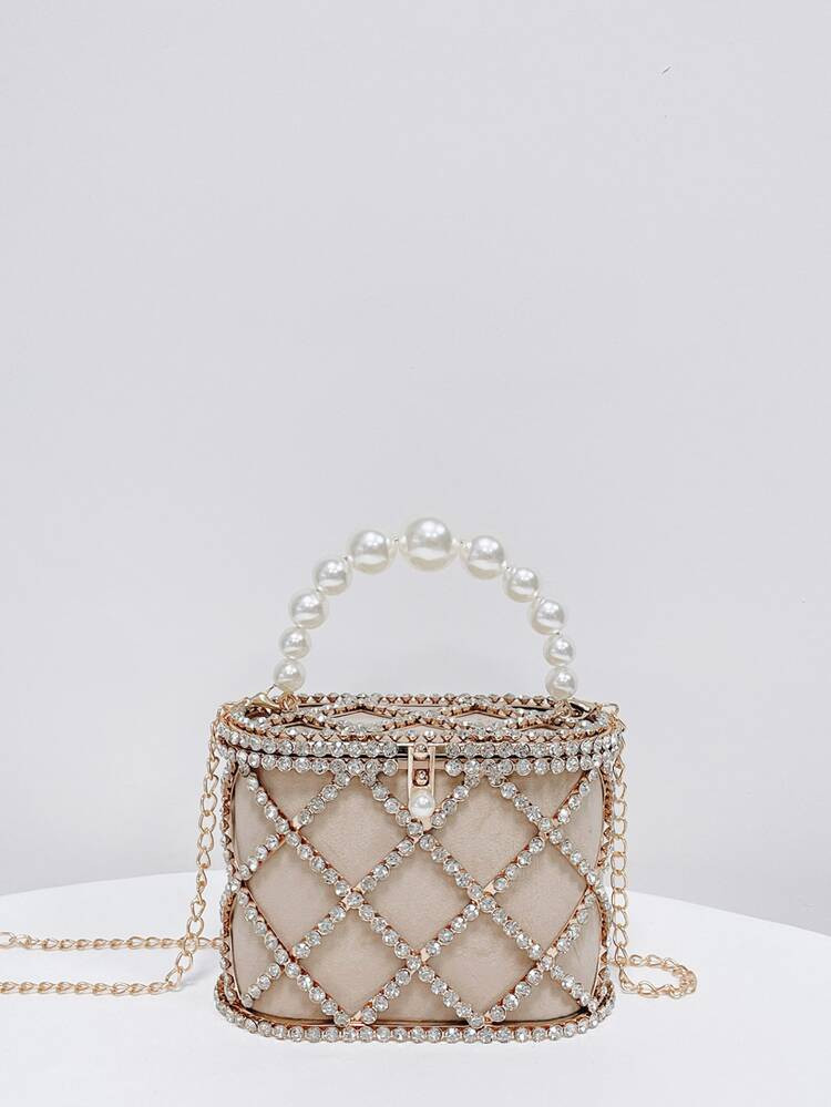 Mini Rhinestone & Faux Pearl Decor Chain Box Bag | SHEIN