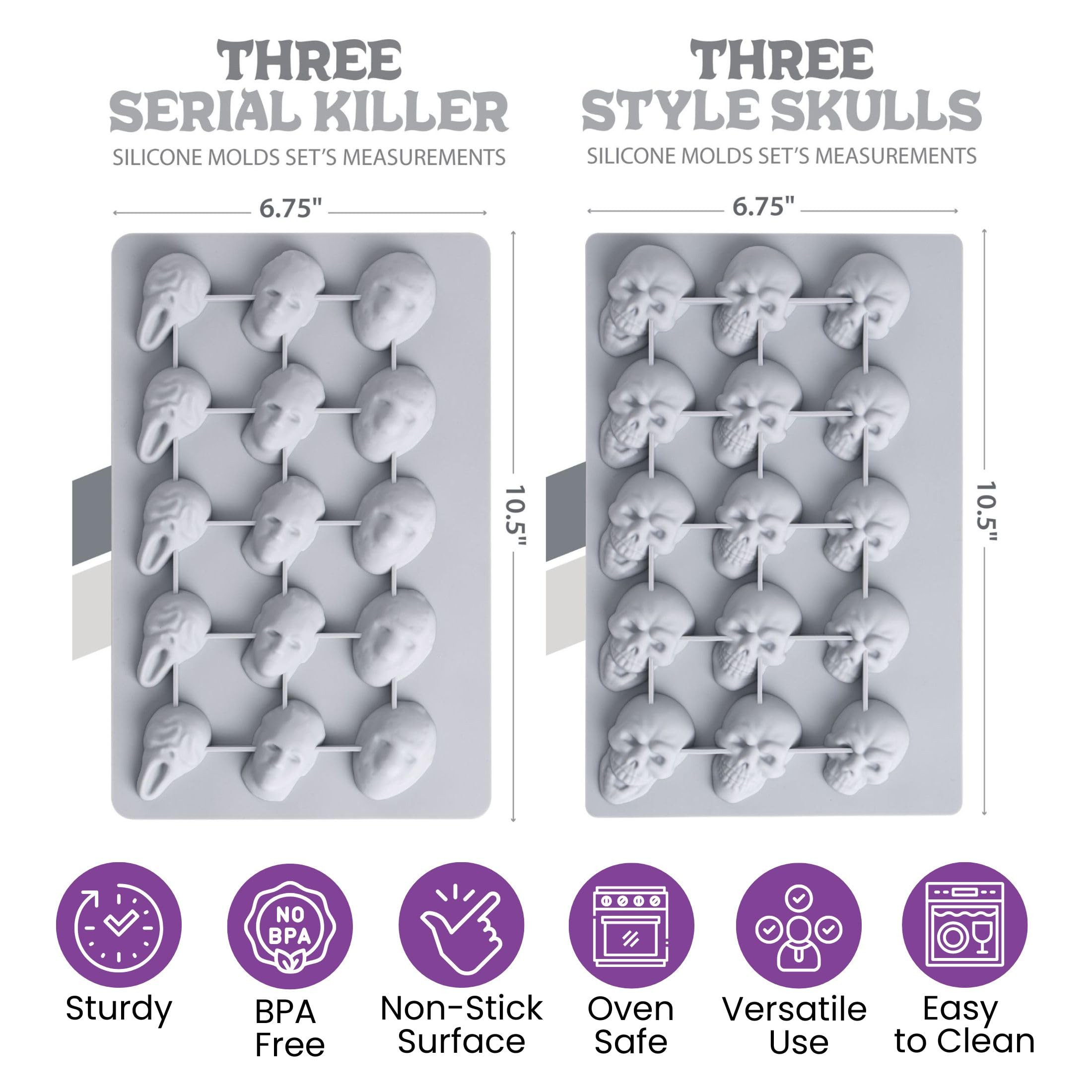 ShapedIceMolds Horror Movie Character Molds – Halloween Silicone Molds for Chocolate, Candy, So... | Amazon (US)